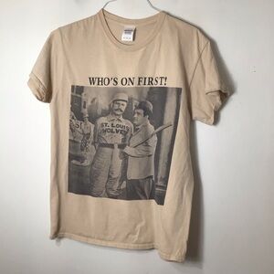 Gildan Tan 'Who's On First' Graphic Tee